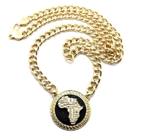 Africa Medal Pendant with Cuban Link Chain Necklace