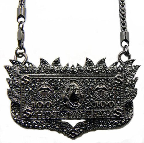 Iced Out Hematite Tone Out Hot Dollar Pendant w/ 36" Franco Chain MP438HE