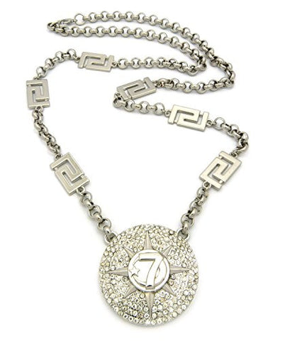 Iced Out 5 Percenter Pendant & Egyptian Pieces 36" Rolo Chain Necklace in Silver-Tone RC515R