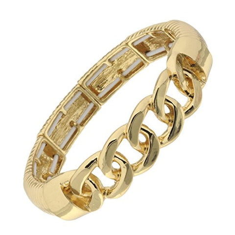 Link Chain Charm Stretch Bracelet in Gold-Tone