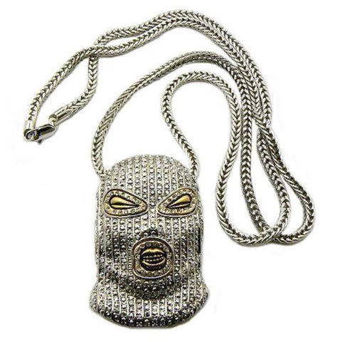 Paved Silver Tone Goon Ski Mask Pendant w/ 36" Franco Chain MP426RH-R