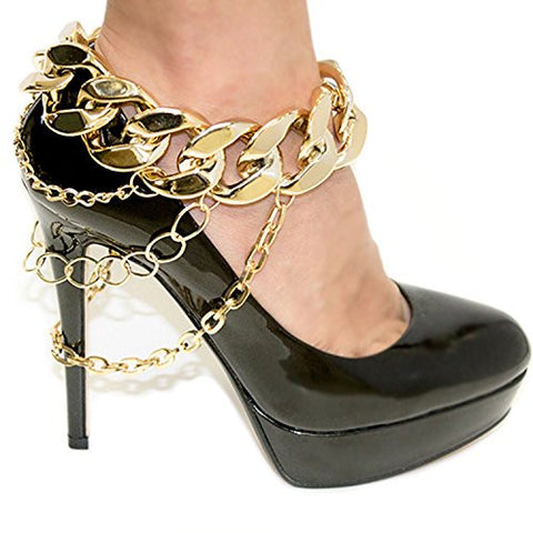 Unique Curb & Multi Link Heel Chain Ankle Bracelet Gold Tone RB1008GD