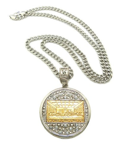 The Last Supper Round Gold/Silver Color Rhinestone Pendant Necklace w/ 6mm 36" Cuban Link Chain OP112T