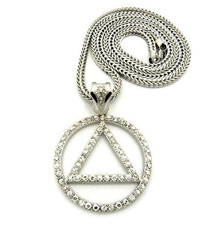 Pave Triangle in Circle Rapper Pendant 4mm 36" Franco Chain Necklace in Silver-Tone