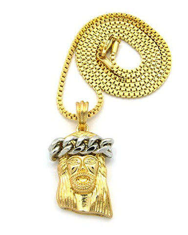 Plain Crown of Thorns Jesus Micro Pendant with 24" Ball Chain Necklace in Two-Tone RC493T