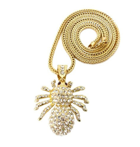 Iced Out Gold Tone Spider Pendant w/ 4mm 36" Franco Chain MP247G