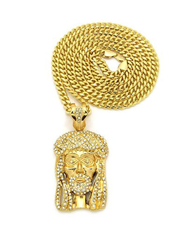 Iced Out Crown of Thorns Jesus Pendant with 36" Cuban Chain Necklace - Gold-Tone XP416GMC