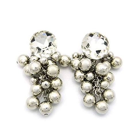 Ball Cluster Rhinestone Stud Drop Earrings in Silver-Tone