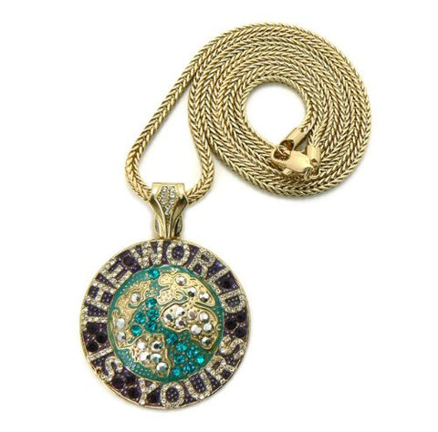 THE WORLD IS YOURS Globe Pendant in Gold Tone w/ 36" Franco Chain GAP19G
