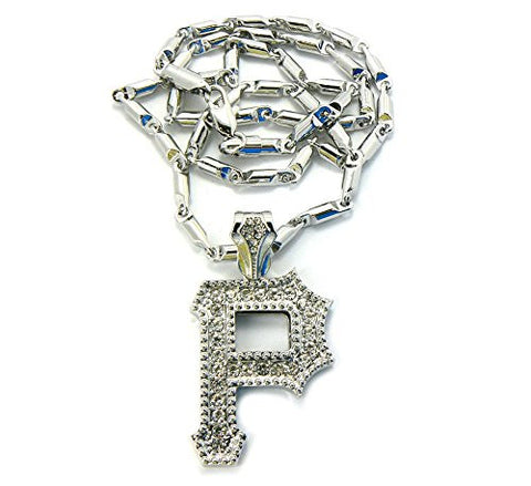 Iced Out Initial Letter P Micro Pendant 4mm 24" Bullet Chain Necklace in Silver-Tone