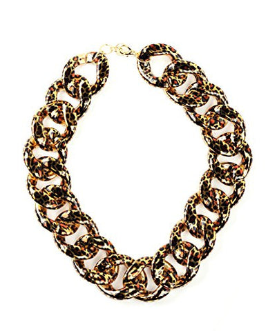 Leopard Pattern 30mm 17" Celebrity Chain Necklace Lightweight Metallic Finish Chain - Gold-Tone