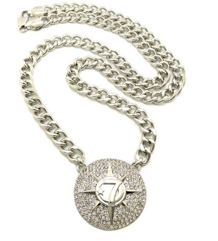 Iced Out 5 Percenter Medal 10mm 30" Link Chain Necklace in Silver-Tone