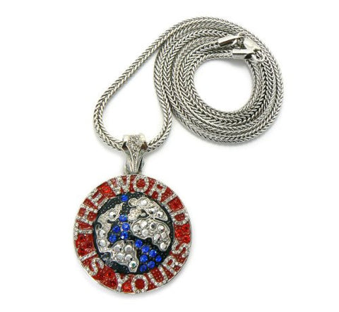 WORLD IS YOURS Globe Pendant in Red/Blue Silver Tone w/36" Franco Chain GAP20R