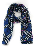Women's Lightweight Plaid w/ Flower Design Scarf- FLORA