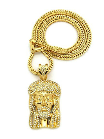 Iced Out Crown of Thorns Jesus Pendant with 36" Franco Chain Necklace - Gold-Tone XP416G