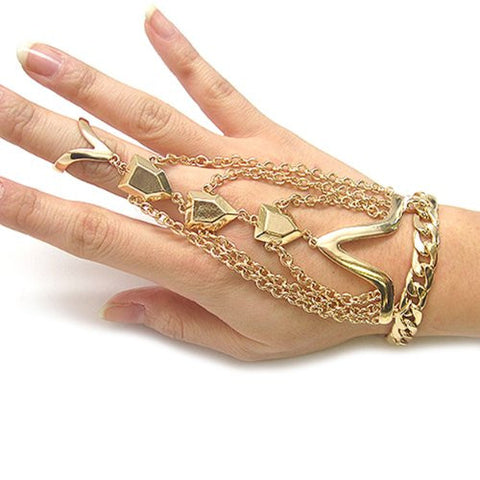 3 Row Multi Charm Bracelet Ring Hand Jewelry