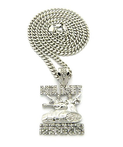 Iced Out No Limit Records Tank Pendant 5mm 24" Cuban Chain Necklace in Silver-Tone