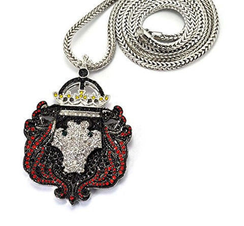 Iced Out King Lion Necklace with 4mm 36" Franco Chain - Silver-Tone