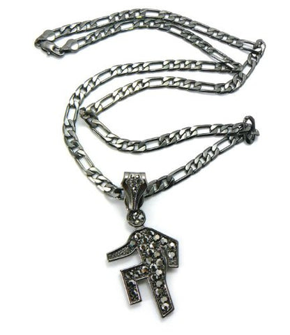 Iced Out Shufflin Shuffle Man Pendant w/ 24" Figaro Chain in Grey Tone MSP280HE