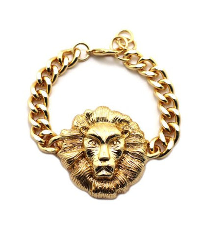 Celebrity Style Lion Head Charm Chain Bracelet in Gold-Tone BLQ157G