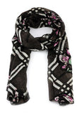 Women's Lightweight Plaid w/ Flower Design Scarf- FLORA