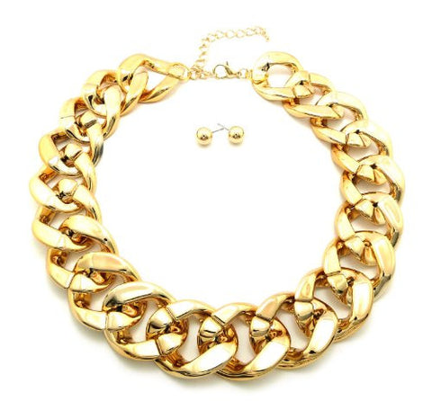 Lightweight 33mm Thick 18" + Extension CCB Chain Necklace and Ball Earrings Set in Gold-Tone