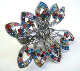 Top Quality Womens Rhinestone Flower Metal Claw Hair Clip Antique Silver 6 Colors