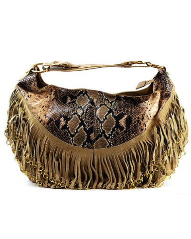NYfashion101 ?? Women's Faux Snake Skin Oversized Hobo Bag w/Fringes & Gold Hoops