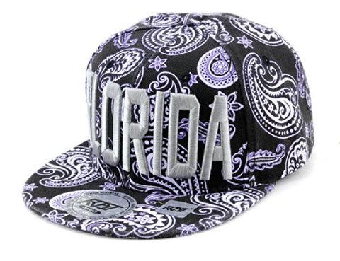 Florida Embroidered Paisley Printed Snapback Flat Bill Cap