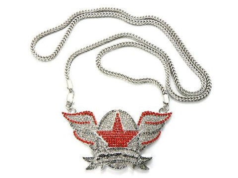 Iced Out Silver Tone Super Bad Wing Pendant w/ 36" Franco Chain MP463R