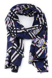 Women's Lightweight Plaid w/ Flower Design Scarf- FLORA