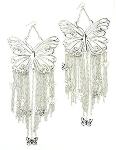 Butterfly Drop Chain Dangle Earrings in Silver-Tone E4028RCR