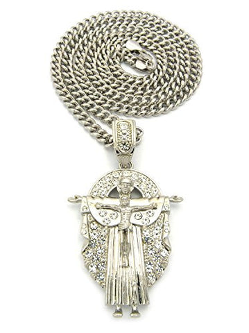 The Holy Trinity Rhinestone Pendant with 36" Cuban Link Chain Necklace in Silver-Tone CP148R