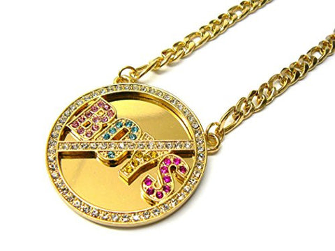 NO BOYS Pave Miror Medal 5mm 18" Figaro Chain Necklace in Multi/Gold-Tone