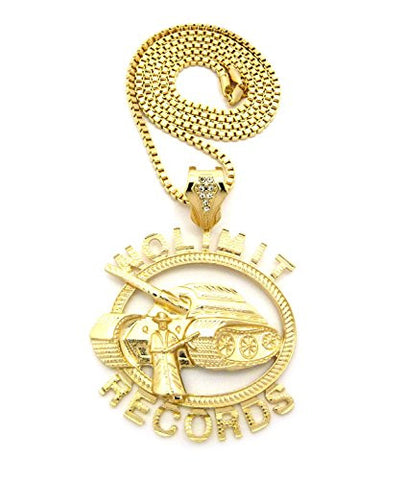 Polished No Limit Records Tank with Soldier Pendant 3mm 30" Box Chain Necklace in Gold-Tone