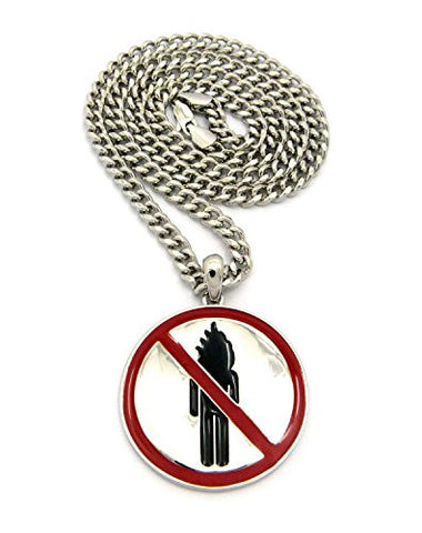 Rapper Music Video Monster Logo Pendant w/ 5mm 24" Cuban Chain Necklace in Silver-Tone