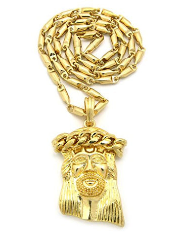 Plain Crowned Jesus Pendant with 4mm 24" Bullet Chain Necklace in Gold-Tone RC561G