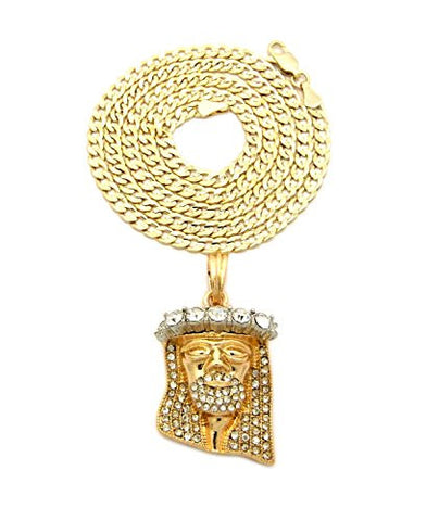 3D Stone Silver Crown Jesus Pendant Necklace