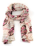 Women's Lightweight Plaid w/ Flower Design Scarf- FLORA