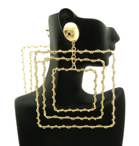 Big Bead Chain Wrap Square Chandelier Drop Earrings in Gold-Tone