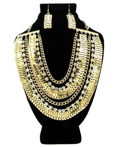 Gold Tone Rhinestone Charm Chain Necklace w/ Earrings DS1016GDCLR