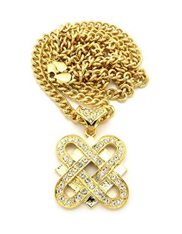 Iced Out Criss-Cross Link Chain Pendant Necklace with 6mm 36" Cuban Link Chain - Gold-Tone