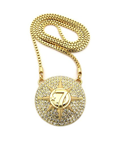 Iced Out 5 Percenter Medal with 3mm 30" Box Chain Necklace in Gold-Tone