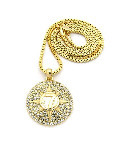 Iced Out 5 Percenters Medallion Pendant 24" Box Chain Necklace in Gold-Tone XMP33GBX