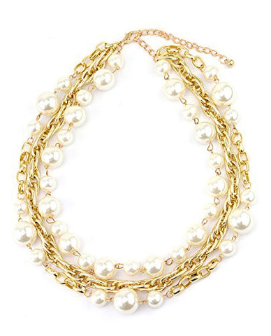 Tri-Strand Faux Pearl Link Chain Necklace in Gold Tone INC3029G