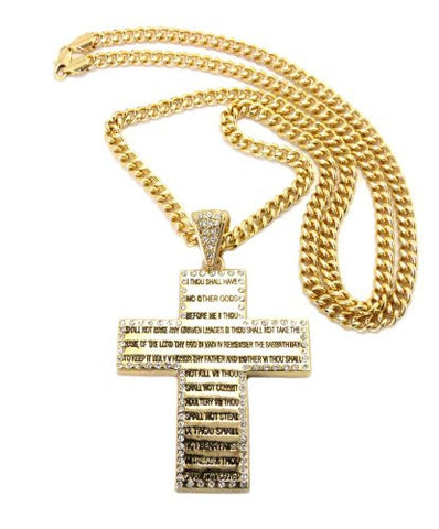 Bible Verse Cross Pendant w/ Miami Cuban Chain Necklace