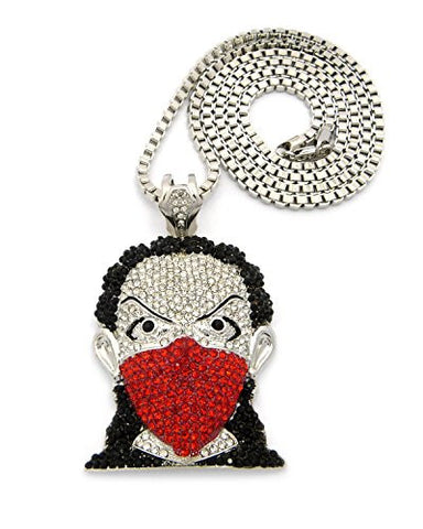 Iced Out Ninja Goon Mask Man Pendant w/ 36" Box Chain - Silver Tone XP472RBX