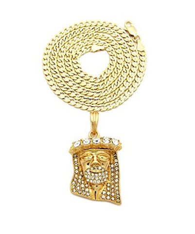 3D Stone Crown Jesus Pendant Necklace