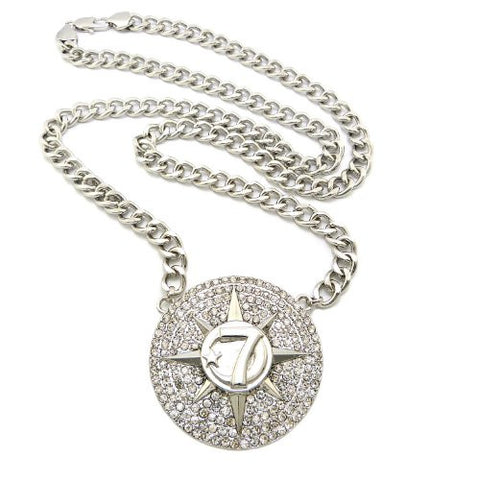 Iced Out 5 Percenter Medal 10mm 36" Link Chain Necklace in Silver-Tone