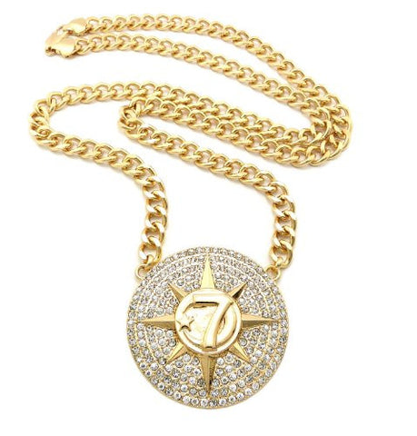 Iced Out Gold Color 5 Percenters Celebrity Style Pendant Necklace w/ 10mm 36" Link Chain XC438G